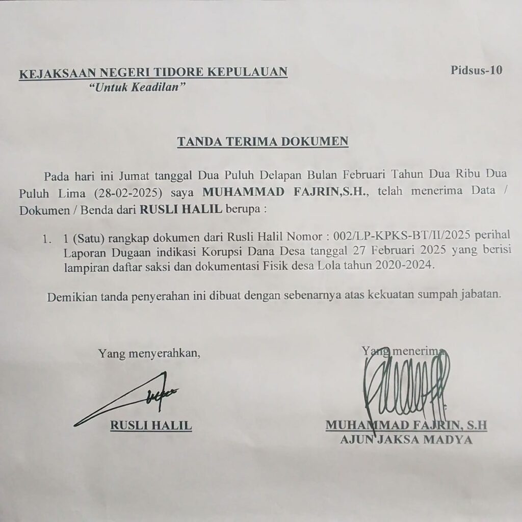 14 Saksi Pertanyakan Lambatnya Penanganan Dugaan Korupsi Dana Desa Lola oleh Kejari Tidore