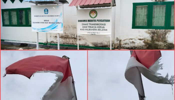 Merah Putih Sobek dan Kusam, Disnaker Halsel Dinilai Tak Peduli Lambang Negara